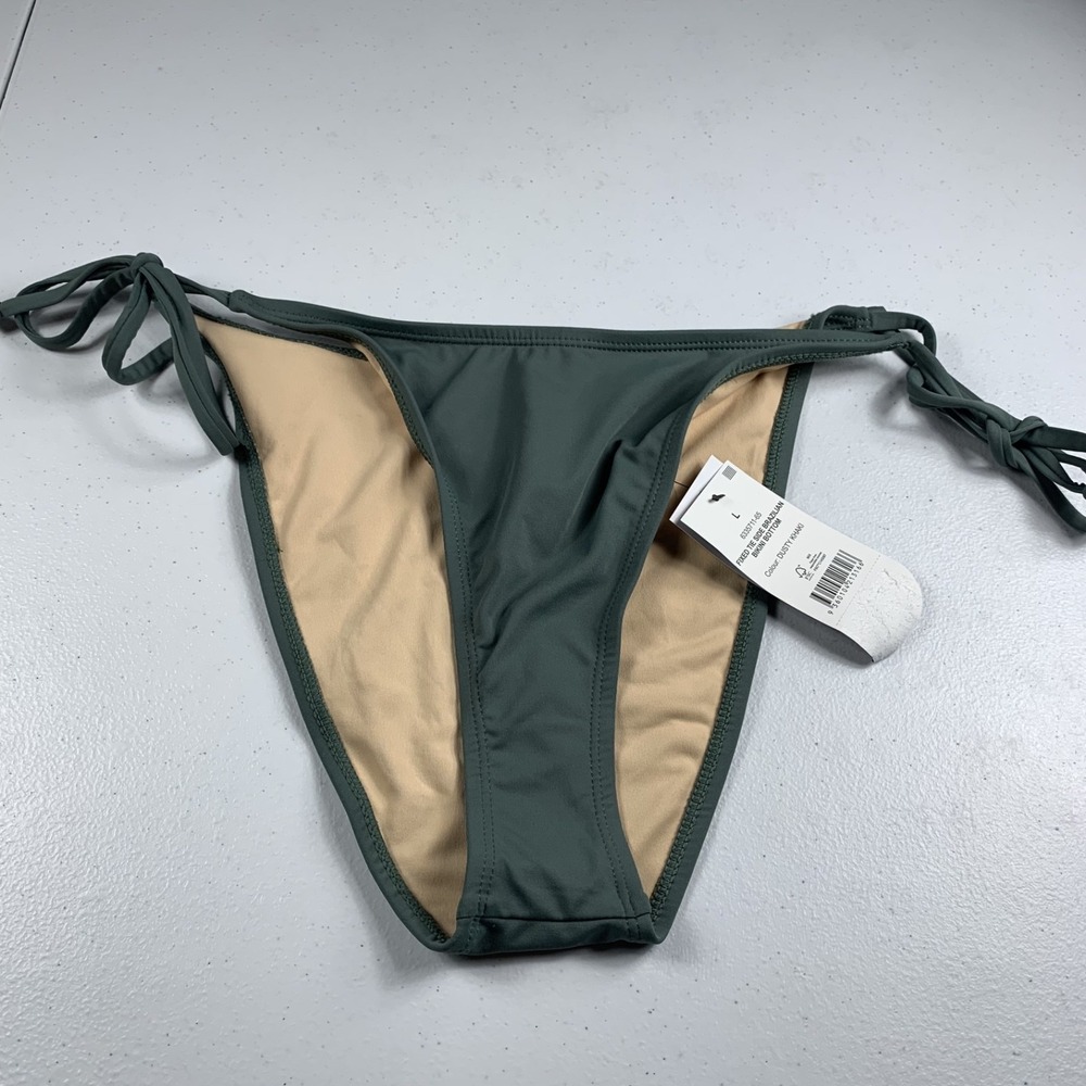 Cotton On Women's‎ Fixed Brazilian Swim Bikini Bottoms Large Green Tie Side NWT
